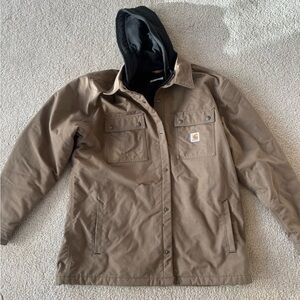 Carhartt Tan Jacket with Black Hood quick duck
